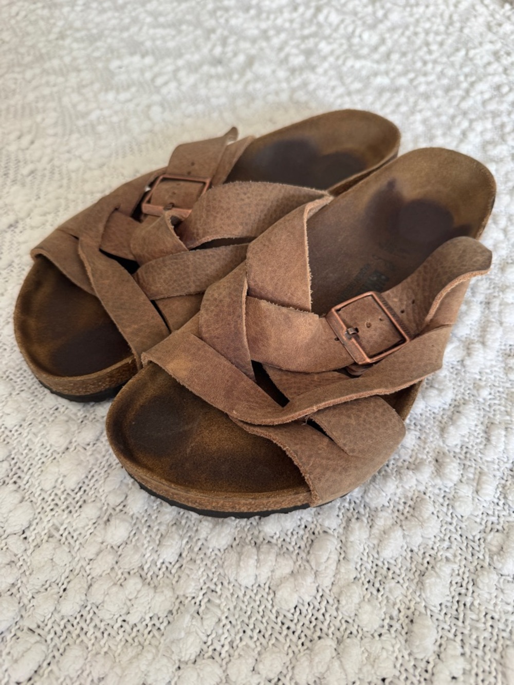 Birkenstock Lugano Brown Leather Crisscross Buckle Sandals